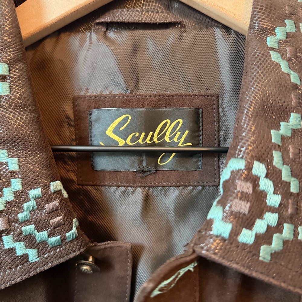 Scully Embroidered Western Leather Jacket Brown Turquoise Size Small - Picture 8 of 8